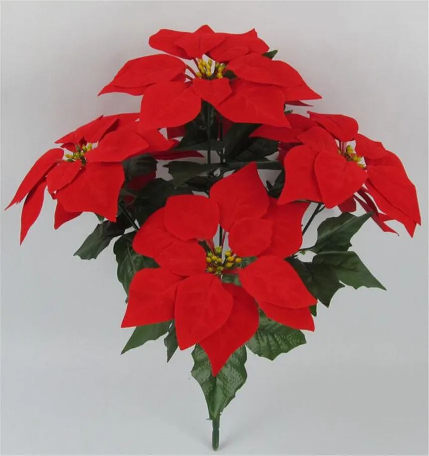 Шт. 6 шт. искусственный Poinsettia Рождество цветок 48 см красный/золото/серебро 7 головок для вечерние дома дорога ведущих украсить