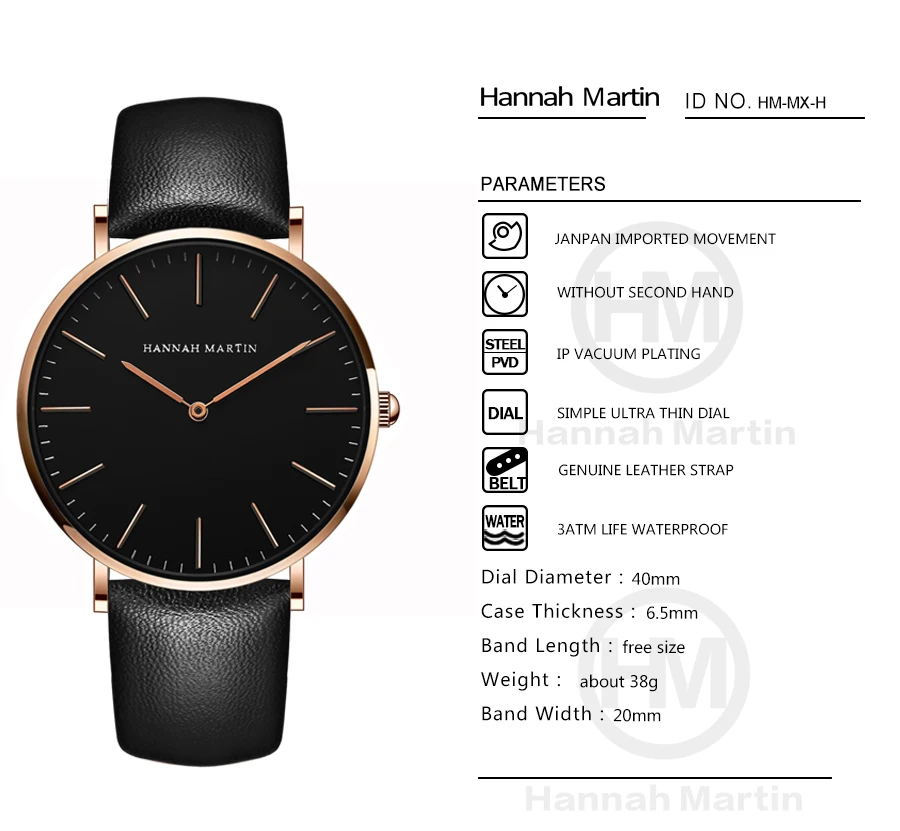 Relogio masculino Элитный бренд HANNAH Мартин кварцевые часы Reloj Mujer Для женщин часы Для Мужчин Корпус из розового золота унисекс Montre Femme