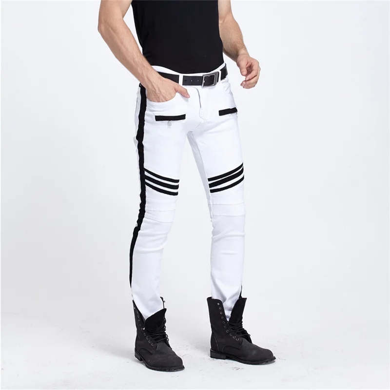 

Men White Jeans Fashion Men Slim Pants Plus Size Hip Hop Mens European Jeans Kanye West Designer Biker Jeans Pencil Pants