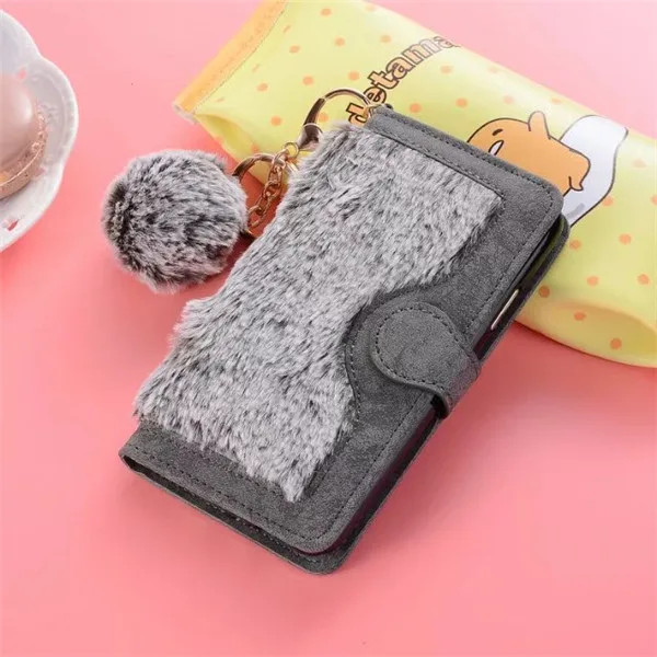 Для iphone X Case 2 в 1 кошелек на магнитной застежке на кроличьем меху Чехлы для iphone X 10 меховой плед стильные трусы+ чехол для телефона с карманом для карты - Цвет: Ink blue fur