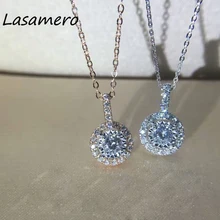 LASAMERO 0.14CT круглый срез среза создан сапфировый цветок кулон 18 К золото натуральный алмаз кулон ожерелье