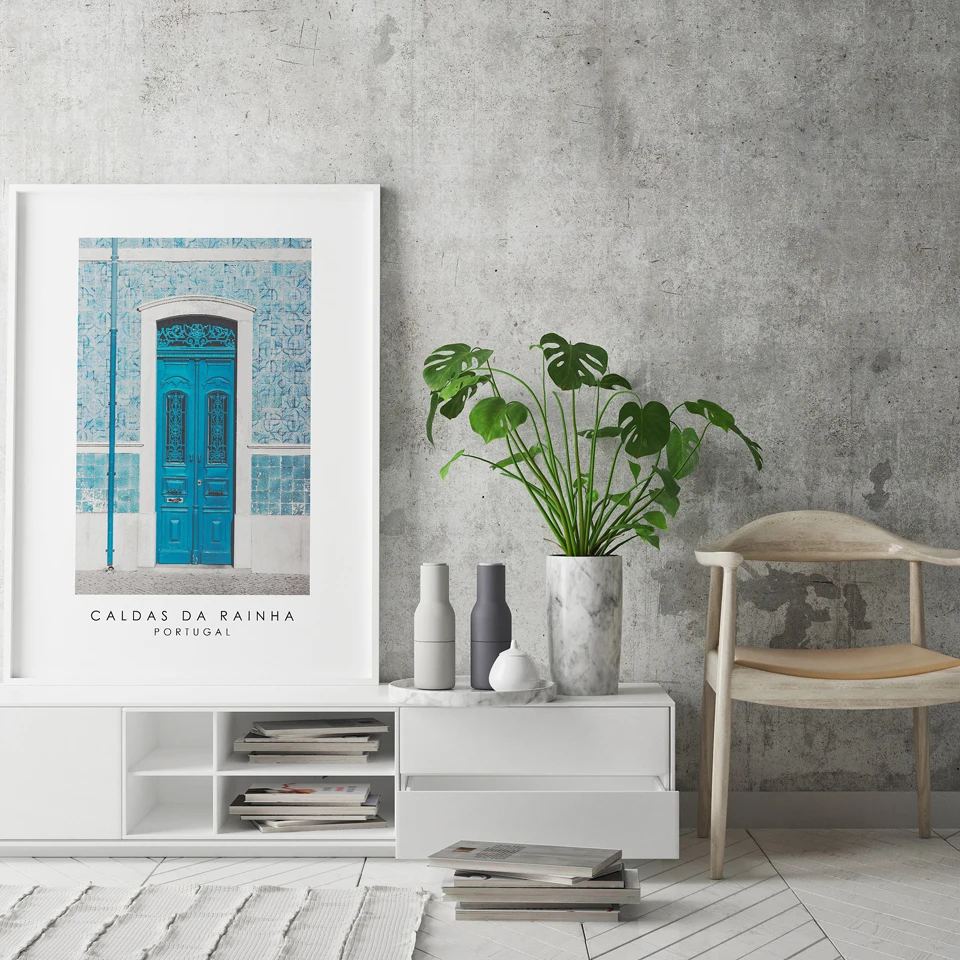 

Caldas Blue Door Da Rainha Portugal Posters and Prints Nordic Canvas Painting Wall Pictures For Living Room Modern Home Decor