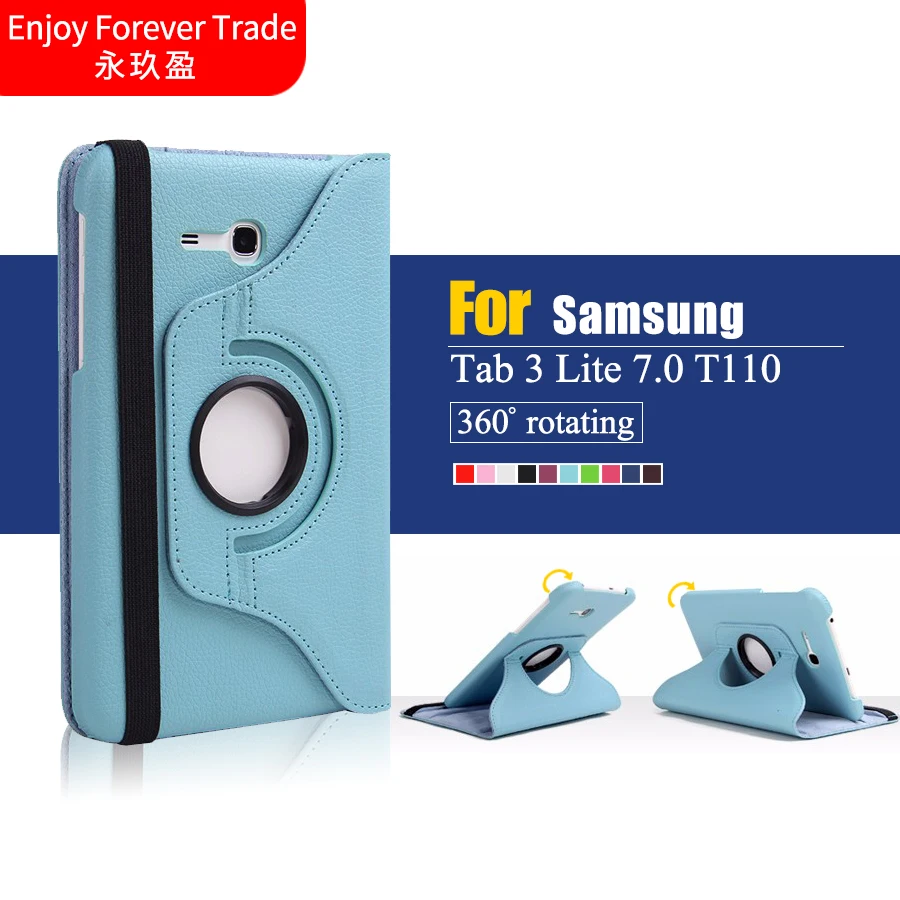 

360 Rotating PU Leather Stand Case Cover For Samsung Galaxy Tab3 7.0 Lite T110 T111 Tablet case For Samsung T113 T116