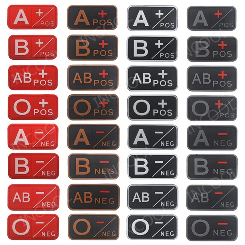 

3D PVC A+ B+ AB+ O+ Positive POS A- B- AB- O- Negative NEG Blood Type Group Patch Tactical Morale Patches Military Rubber Badges