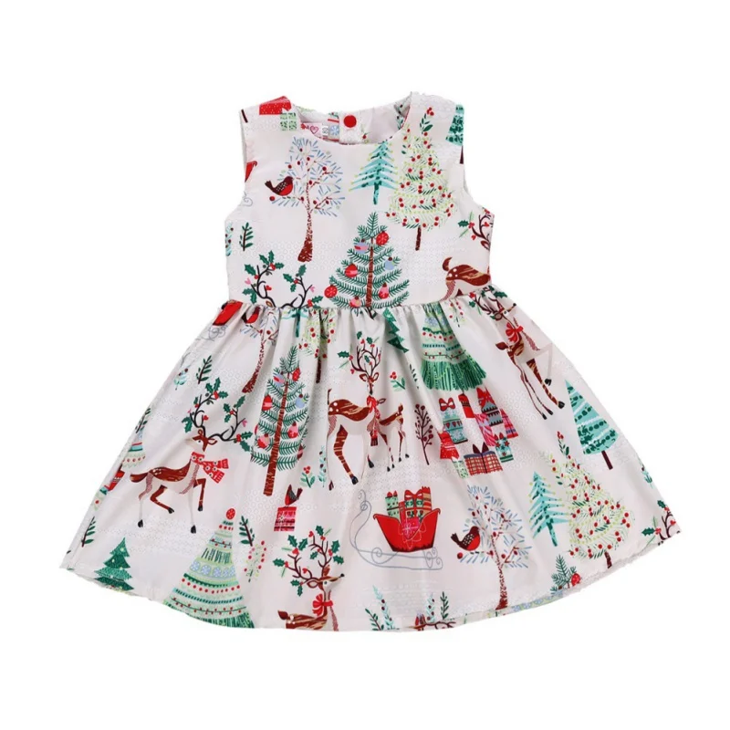 

New Girls Christmas Print Cute Princess Dress Girls Dresses Party 2018 Baby Sleeveless Clothes Children's Clothing 2-6Y N1