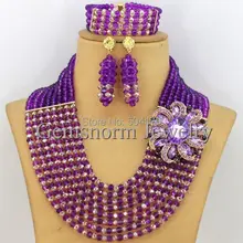 Африканские хрустальные бусины комплект ювелирных изделий оптом Модные фиолетовые/Золотые нигерийские Свадебные бусы комплект ювелирных изделий GS149