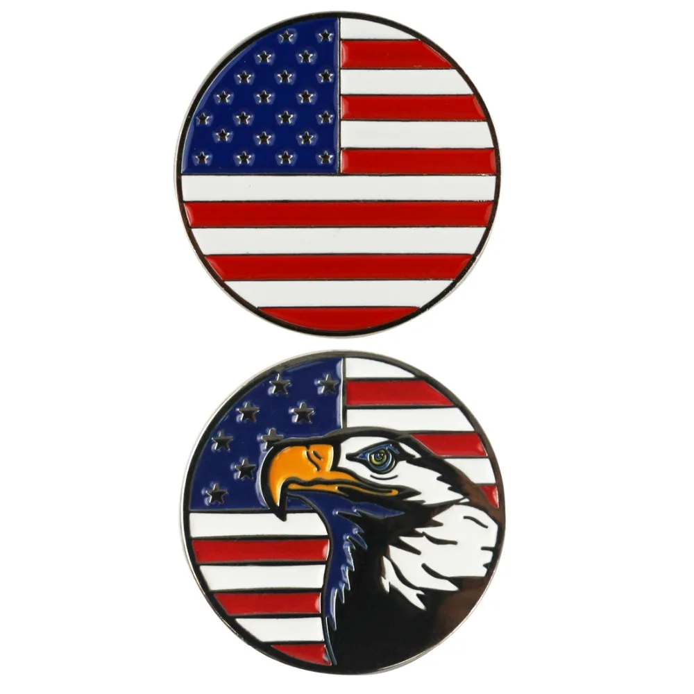 USA العلم النسر كرة جولف ماركر صالح أي المغناطيسي خطاطيف قبعة الغولف والغولف إصلاح ديفت أدوات