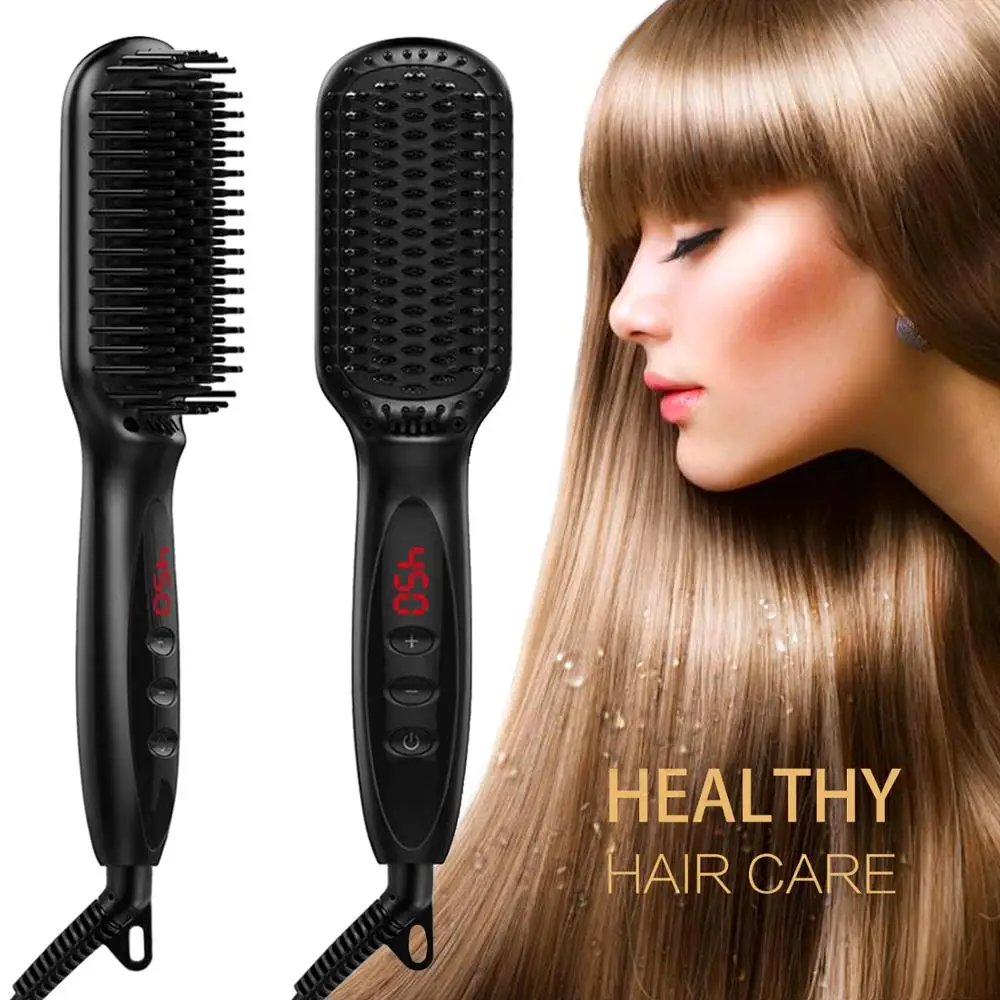 

Ceramic Hair Straightener Brush Fast Straightening hair Electric Comb Flat Iron LCD Display Digital Heating hair Brush
