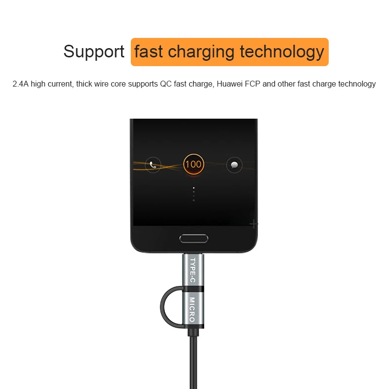 Кабель для быстрой зарядки Micro usb type C для samsung S8 S9 2 в 1 Microusb usb C быстрый заряд кабеля провод для передачи данных для Redmi Oneplus 6T