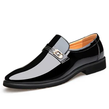

Men's Business Shoes Bright Black Classic Slip on Oxfords Loafers Autumn New Man Wedding Party Date Dress Shoe