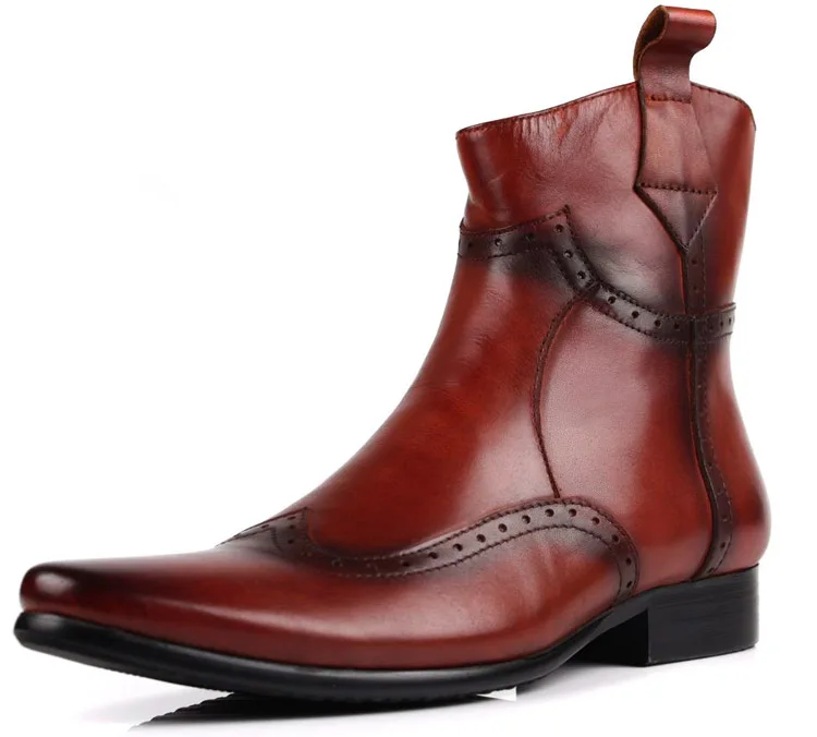 PJCMG/Новинка; Ботильоны на молнии с острым носком; цвет черный, красный; мужские ботинки; мужские мотоциклетные ботинки из натуральной кожи; мужские высокие ботинки