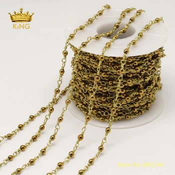 

5meters 3mm Tiny Pyrite Chains Findings,Plated Bronze Copper Wire Wrapped Gold Iron Pyrite Beads Rosary Chains Jewelry ZJ196