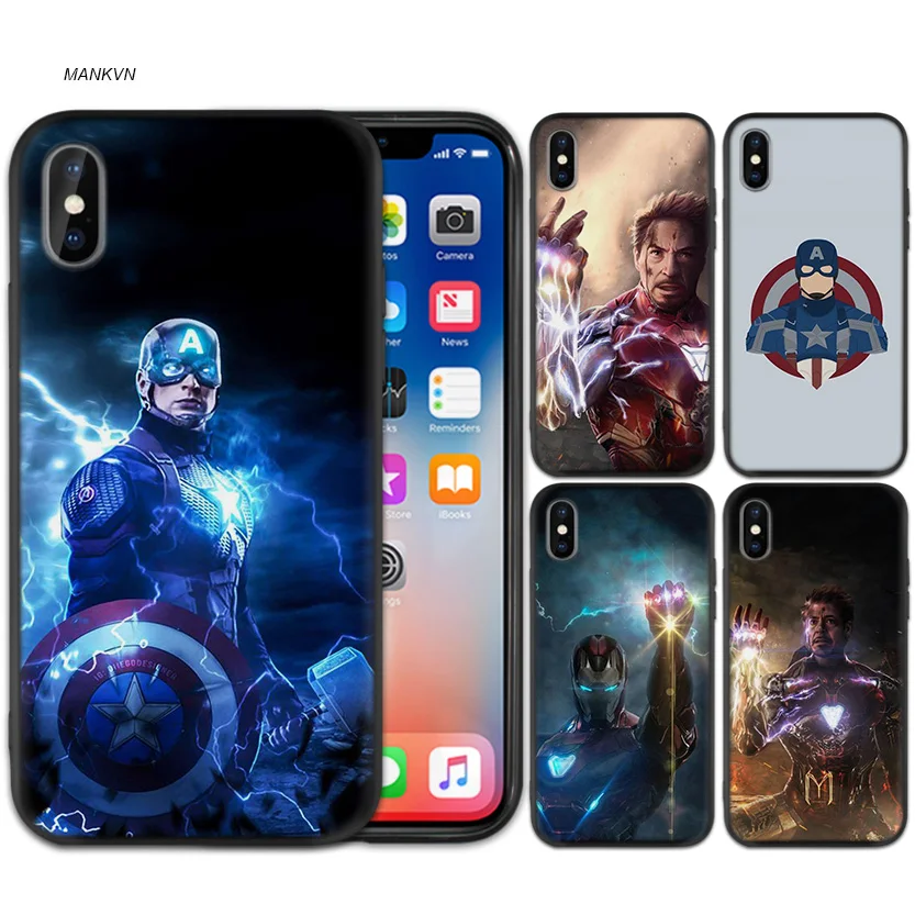 

Black Rubber Soft TPU Silicone Case Bag Cover for iPhone XS XR X 7 8 6 6S 5C 5E 5S 5 Plus Max Shell Fundas Bolso Captain America