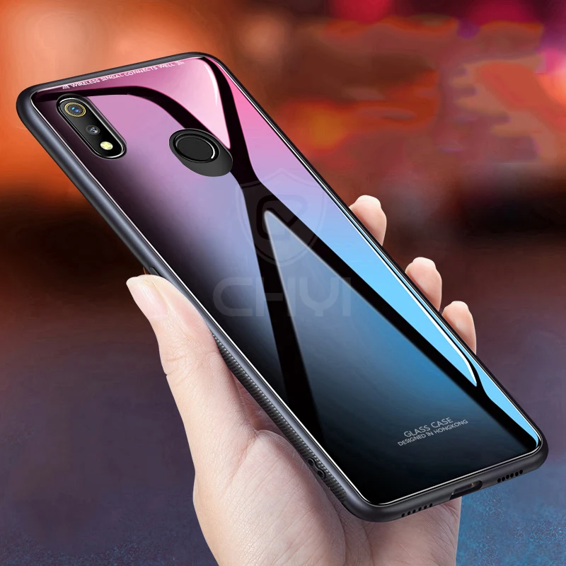 

chyi glass case for realme 3 pro case glass hard back cover soft silicone frame protective coque