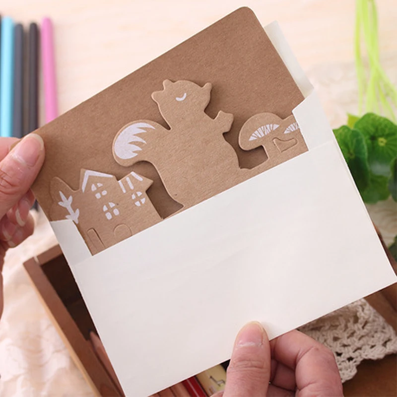

10PCS / Handmade Kawaii Cartoon Animals Greeting cards wedding party decoration gifts thanks you place cards wich envelopes
