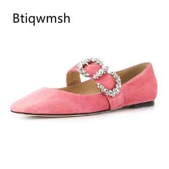 

2019 Newest Rhinestone Ballet Shoes Woman Round Toe Sequined Mary Jane Flat Shoes Women Fashion Party Shoes
