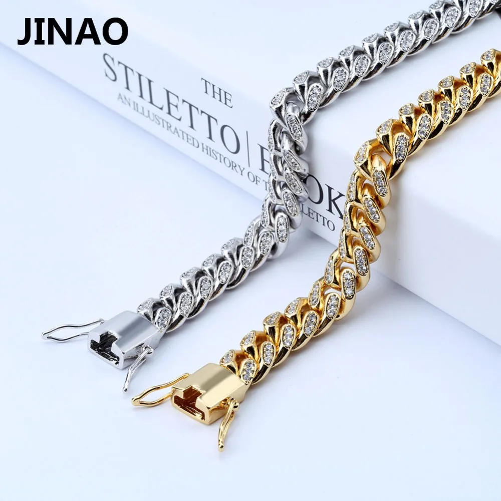 JINAO, новая мода, шикарный браслет с кубическим цирконием, все, Iced Out, 8 дюймов, длина, ювелирная застежка, кубинская цепочка, хип-хоп ювелирное изделие для мужчин