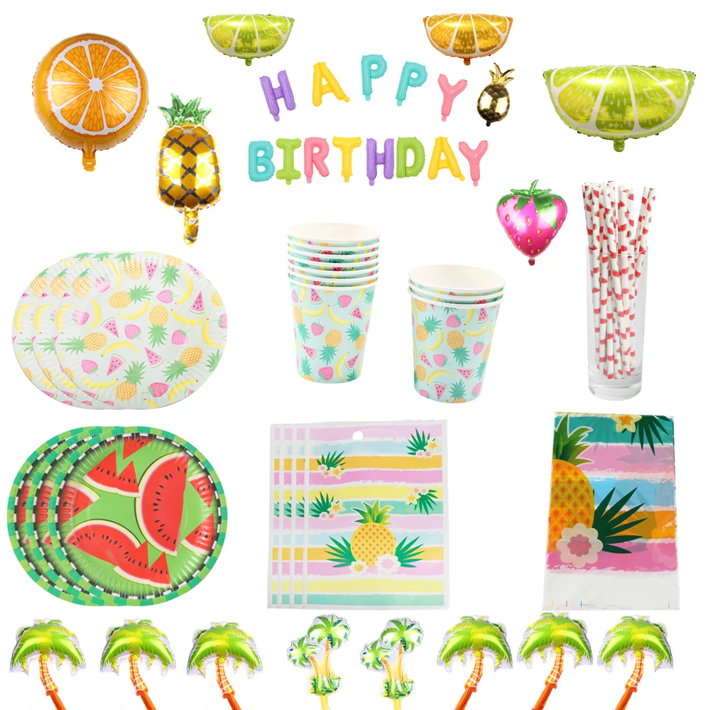 

Summer Fruit birthday Decorations Kids Watermelon tableware paper cup paper cup straw Baby Shower Party supplies