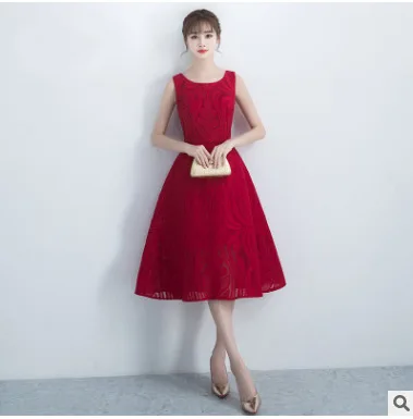

2019 New Long Section Fashion Dignified Slim Round Neck Solid Color Party Evening Dress