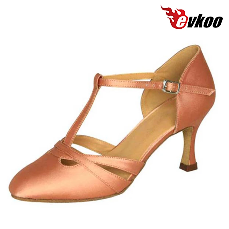 Evkoo/танцевальная обувь для латинских танцев; размеры США 4-12; можно изготовить под заказ; сатиновый материал; высота каблука 7 см; Танцевальная обувь для женщин; Evkoo-337 - Цвет: tan