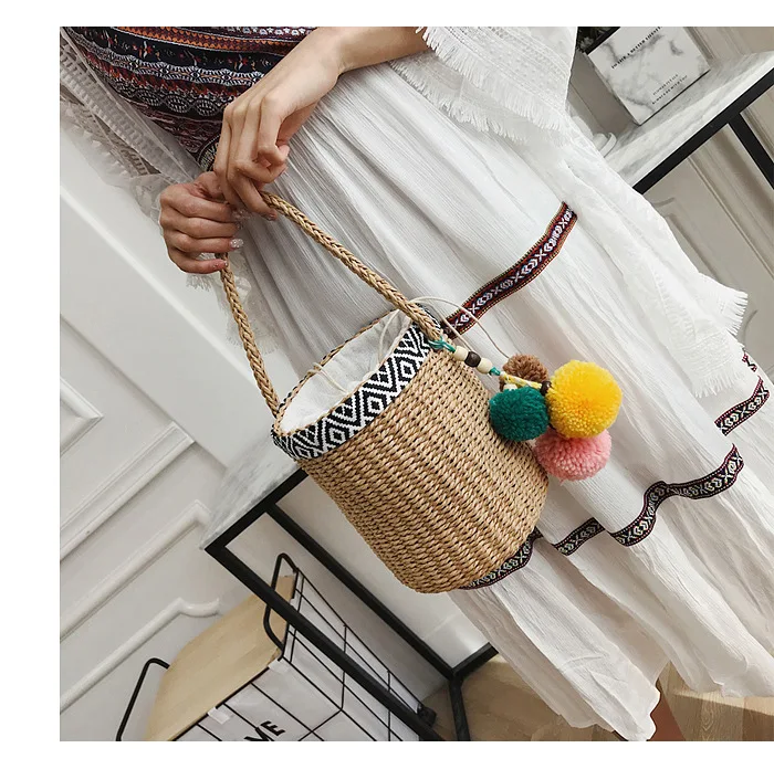 bolsa de Palha Saco Rattan Circular Feminino