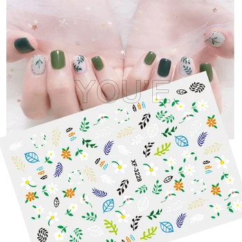 

3D Nail Stickers Green Leaf Decorations Sticker for Nails Art Decals Adhesive Summer Leaves Nails Design Manicure Foils