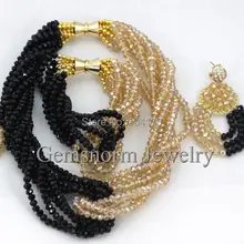 Классический черный/золотой Дубай Свадебный комплект ювелирных изделий витой черный африканские хрустальные бусины набор бижутерии флока массивный каблук, GS608