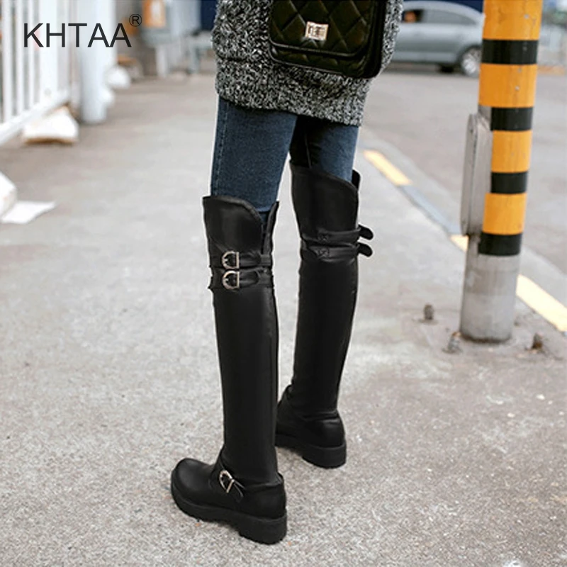 

Plus Size Women Platform Over Knee Boots Thick High Heels Zipper Plush Party Shoes Ladies Buckle Strap Fashion Female Footwear