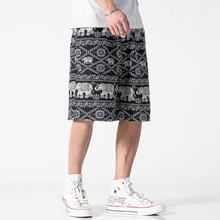 Летние шорты мужские с принтом Мужские шорты кэжуал льняные шорты Гавайские свободные прямые мужские шорты