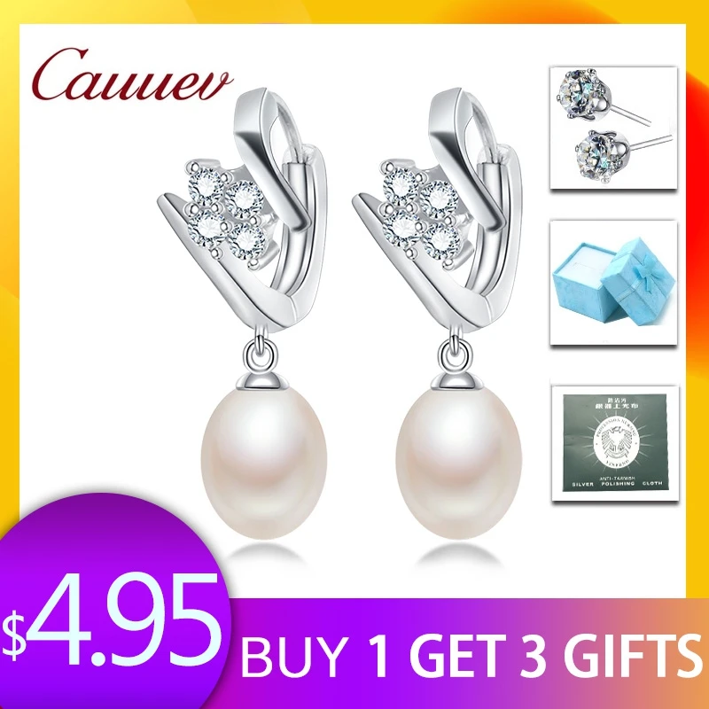 

Top Quality 100% Natural Freshwater Pearl Water Drop Earrings Fashion Elegant Party Zirconia Silver 925 Jewelry Women's gift