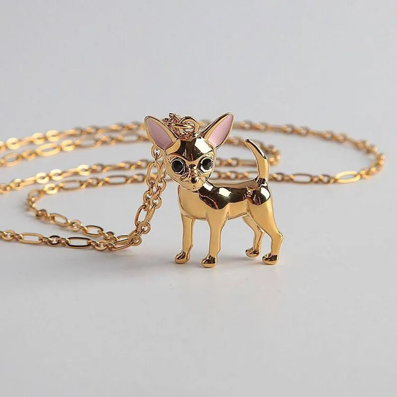 Amybaby высокое качество роскошные эмалированные глазури золотой милый чихуахуа ожерелье ювелирные изделия для вечерние