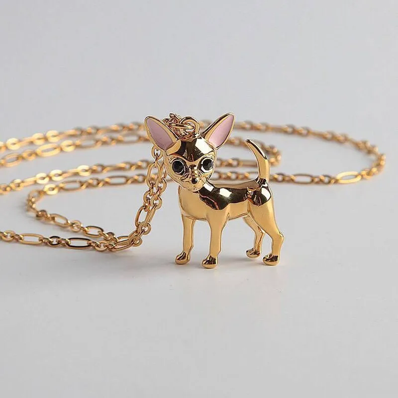 

2018 Amybaby High Quality Luxury Enamel Glaze Golden Cute Chihuahua Necklace Jewelry For Party
