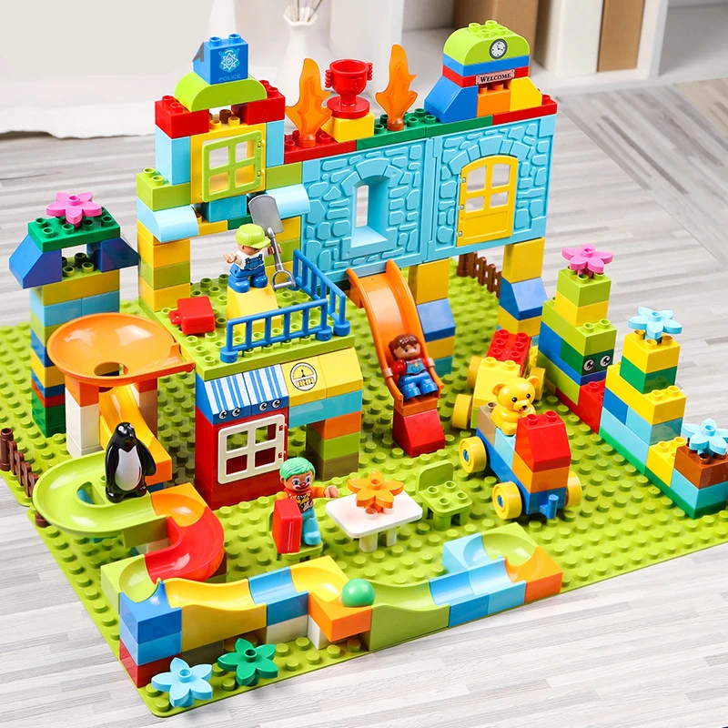 

Big Size Building Blocks 160-211pcs Amusement Park Marble Run Model Building Toys Kids Educational Toy Compatible Legoed Duploed