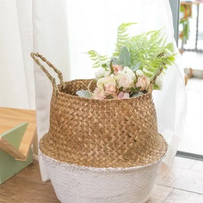 

Seaweed Storage Basket Wicker Basket Garden Flower Pot Study Room Storage Rattan Basket Home Organizer Basket