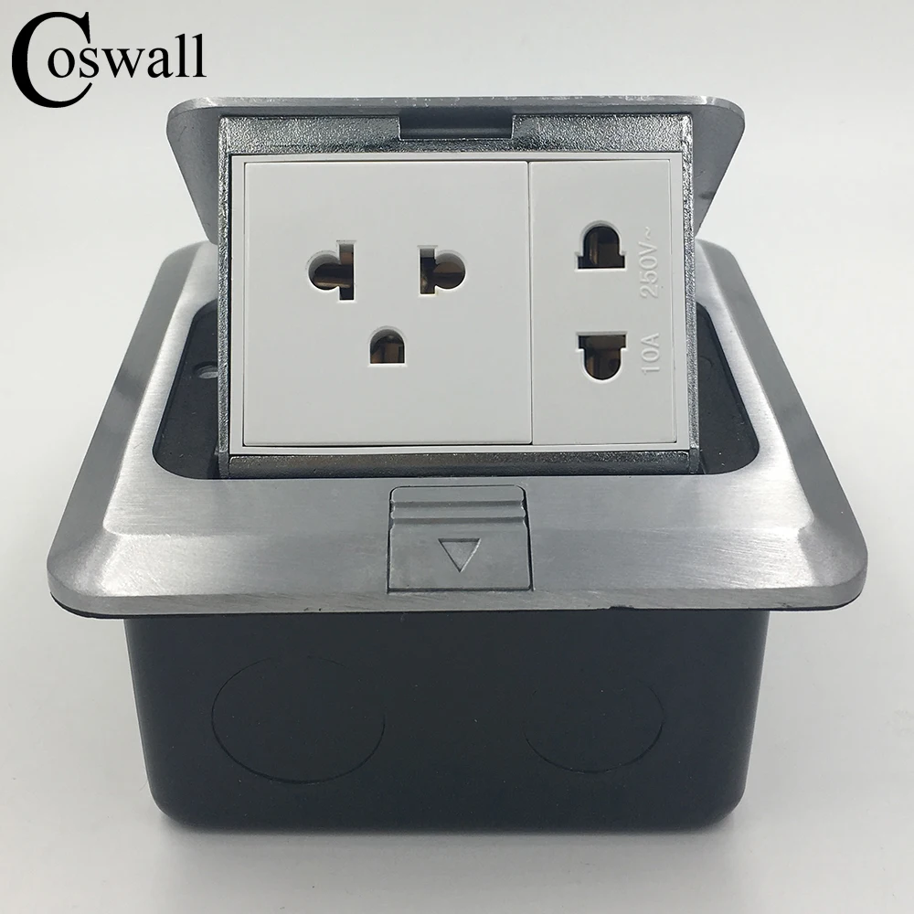 Coswall All Aluminum Silver Panel 15A US / Thailand Socket + 2 Hole Pop