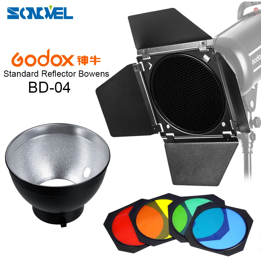 Godox BD-04 Barn Door Honeycomb Grid 4 color Filter Bowens Mount Reflector for Studio Flash