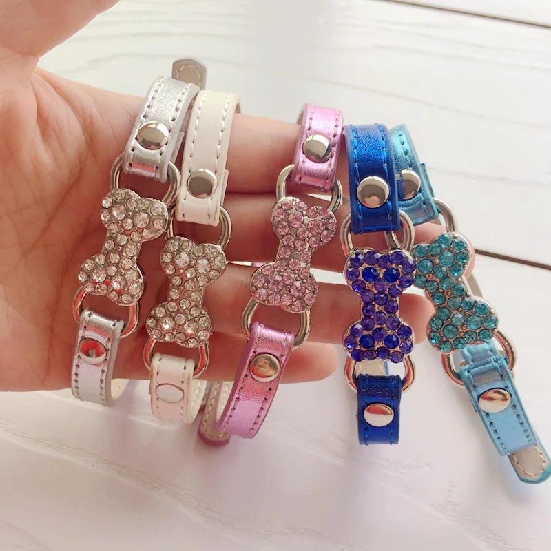 

Bling Bone Pet Dog Collar with Rhinestone For Puppies Small Animals Cat Little Breeds Chihuahua Yorkshire Accessories Products