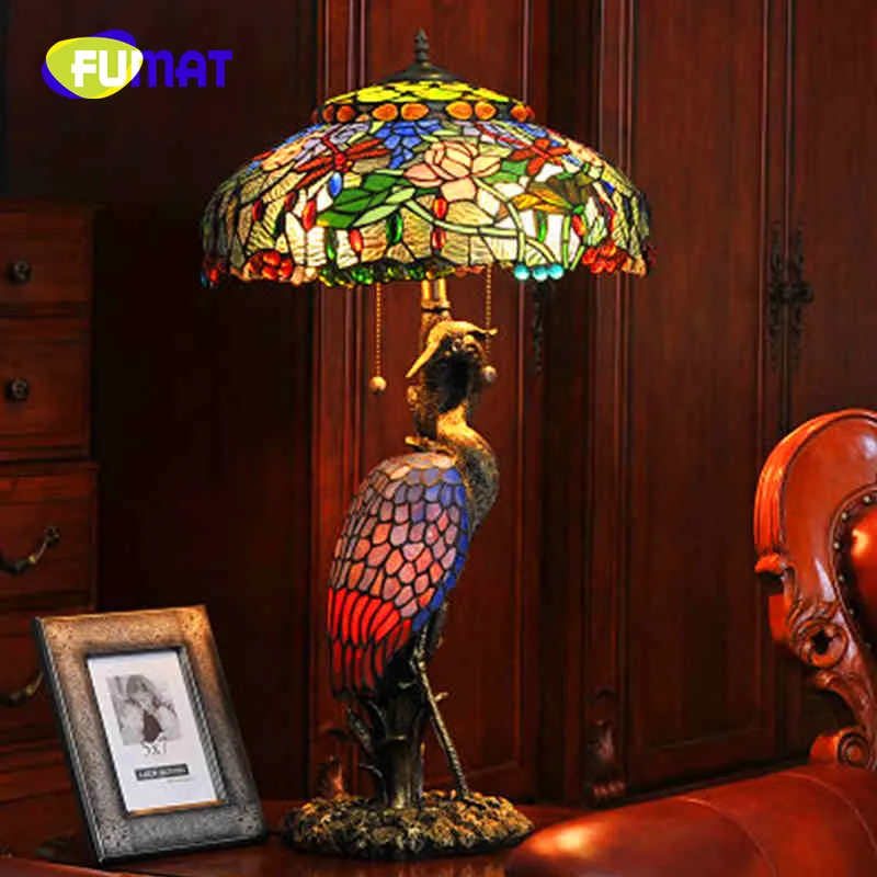 FUMAT Tiffany Hand Art Living room Decoration Stained Glass Male and Female Crane Table Lamp Study room Bedroom Warm Bedside FUMAT Tiffany Hand Art Living room Decoration Stained Glass Male and Female Crane Table Lamp Study room Bedroom Warm Bedside