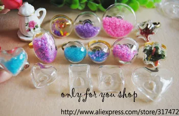 

Free ship! Mixed Design Glass Bubble Glass Vial Pendant & Silver Ring DIY Glass Vial pendant ring Glass Liquid Bubble Ring