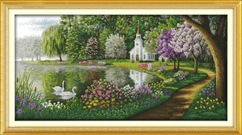 

Green lake reflected color counted printed on fabric DMC 14CT 11CT Cross Stitch kitsembroidery needlework SetsHome Decor