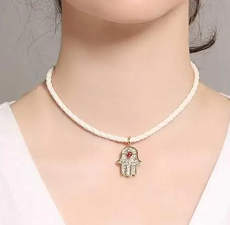 

fashion jewelry delicate rhinestone eye fatima hand hamsa necklace