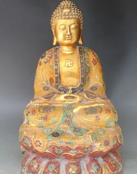 

16" Tibet Cloisonne Enamel Gilt Shakyamunu Sakyamuni On Lotus Buddha Statue R0711 (B0328)