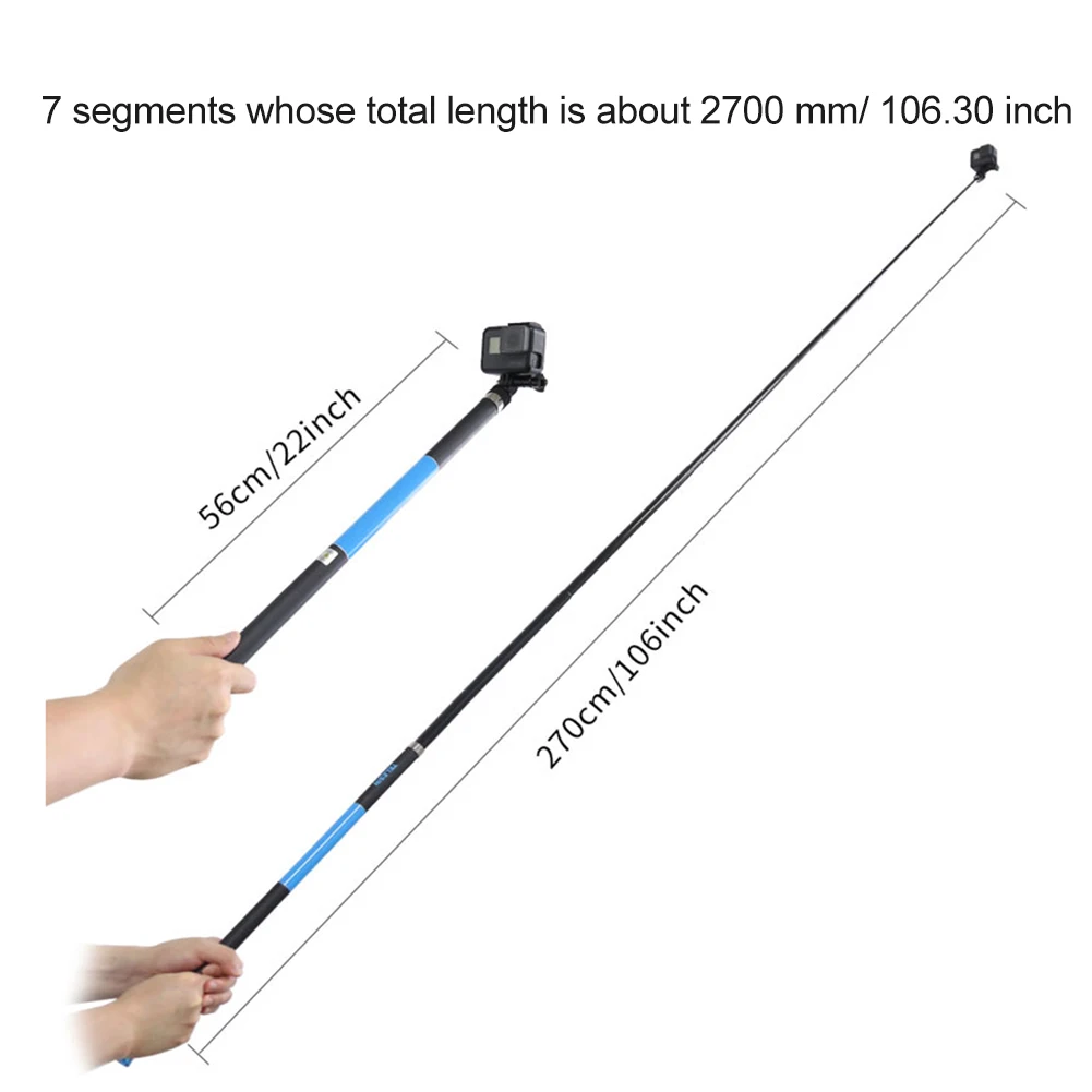 2.7M Super Long Carbon Fiber Selfie Stick For GoPro / YI / SJCAM Action Cameras Accessories Stretched Wired Control Take Photos