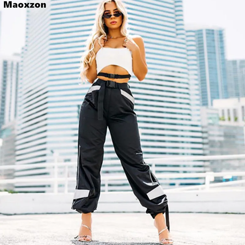 

Maoxzon Womens Fashion Patchwork Belt Harem Pants For Female Autumn New Streetwear Casual Black Loose Long Harlan Pants Trousers
