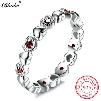 

Blaike Solid S925 Sterling Silver Ring Fine Jewelry Red Zircon Ruby July Birthstone Heart Rings For Women Lover Birthday Gifts