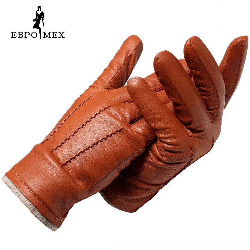 Осенне-зимней моды кожаные перчатки мужчины кожаные перчатки коричневые и черные мужчины дизайнер стиль Натуральная Кожа перчатки - Цвет: brown