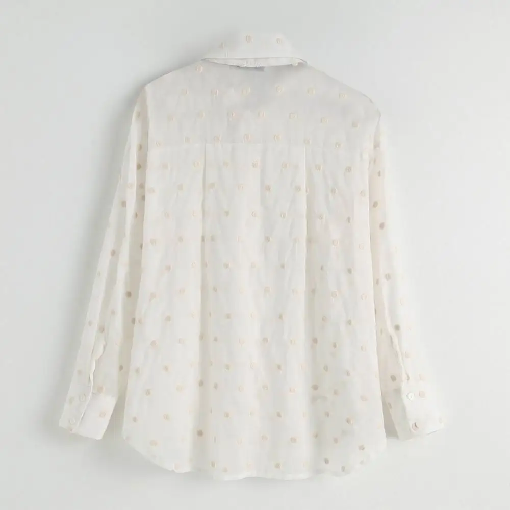 2019 za women cotton blouse turn-down embroderied polka dot shirts blouses shirts Womens Camisa Blu