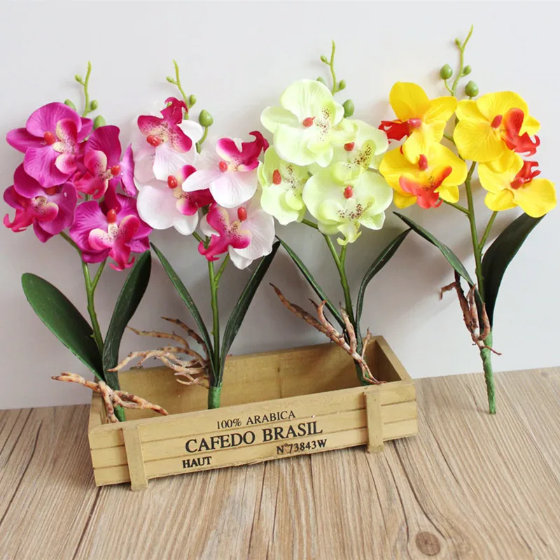 

Artificial flowers silk flower fake butterfly orchid with leaves Phalaenopsis flores for wedding home decoration