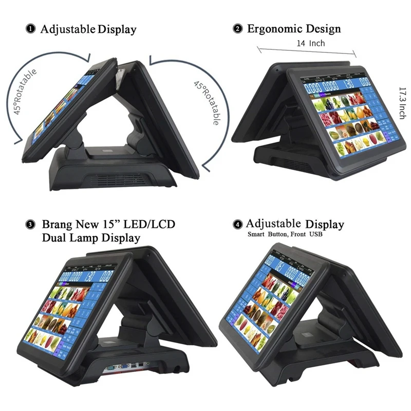 Meetsun ZJ 180D двойной Сенсорный экран POS Системы кассовый аппарат все в одном 15''LCD