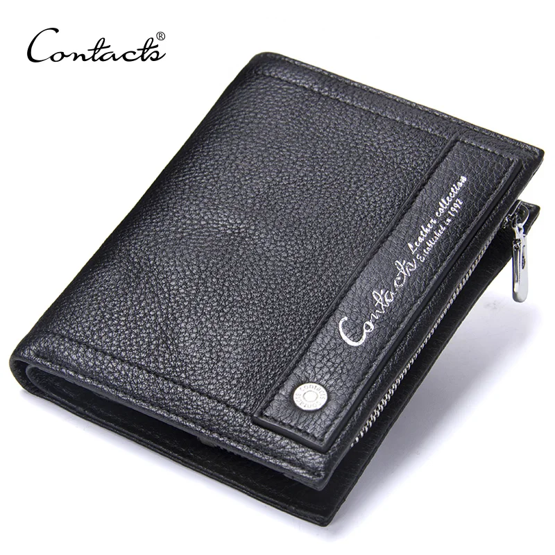 CONTACT'S кошельки из натуральной кожи для мужчин с карманами на молнии для кошельков мужской короткий кошелек бренд дизайнерская сумка для денег